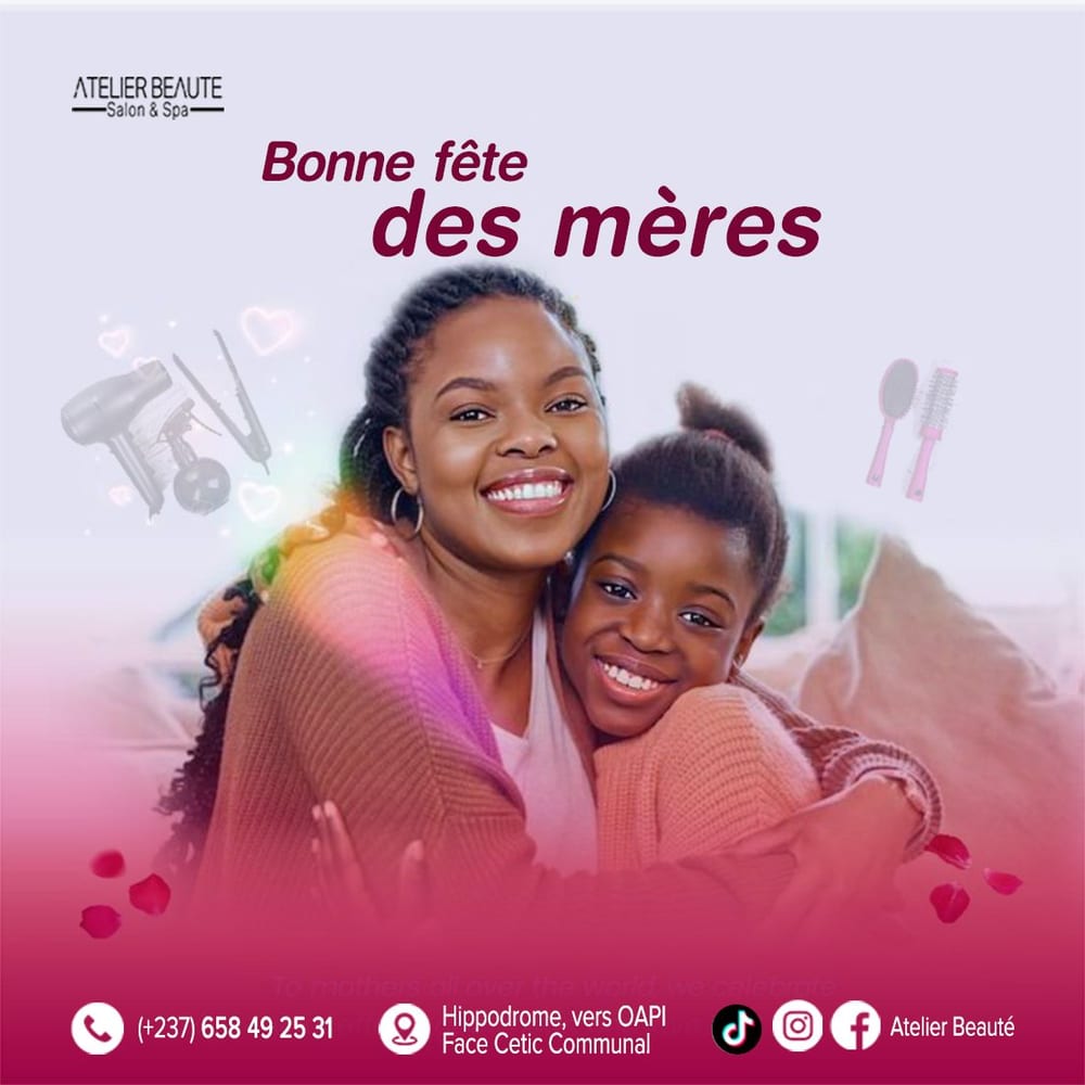 Affiche fête des mères de l'Atelier Beauté montrant une mère et sa fille